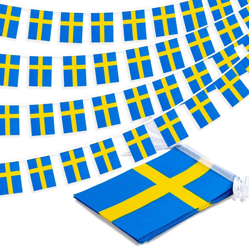 MVPRING Sweden String Flag Pennant Banner, Small Mini Swedish Flags Bunting Banner, National Country Decoration for School, Party, Sports Events, 33 Feet 30 Flags - Image 1